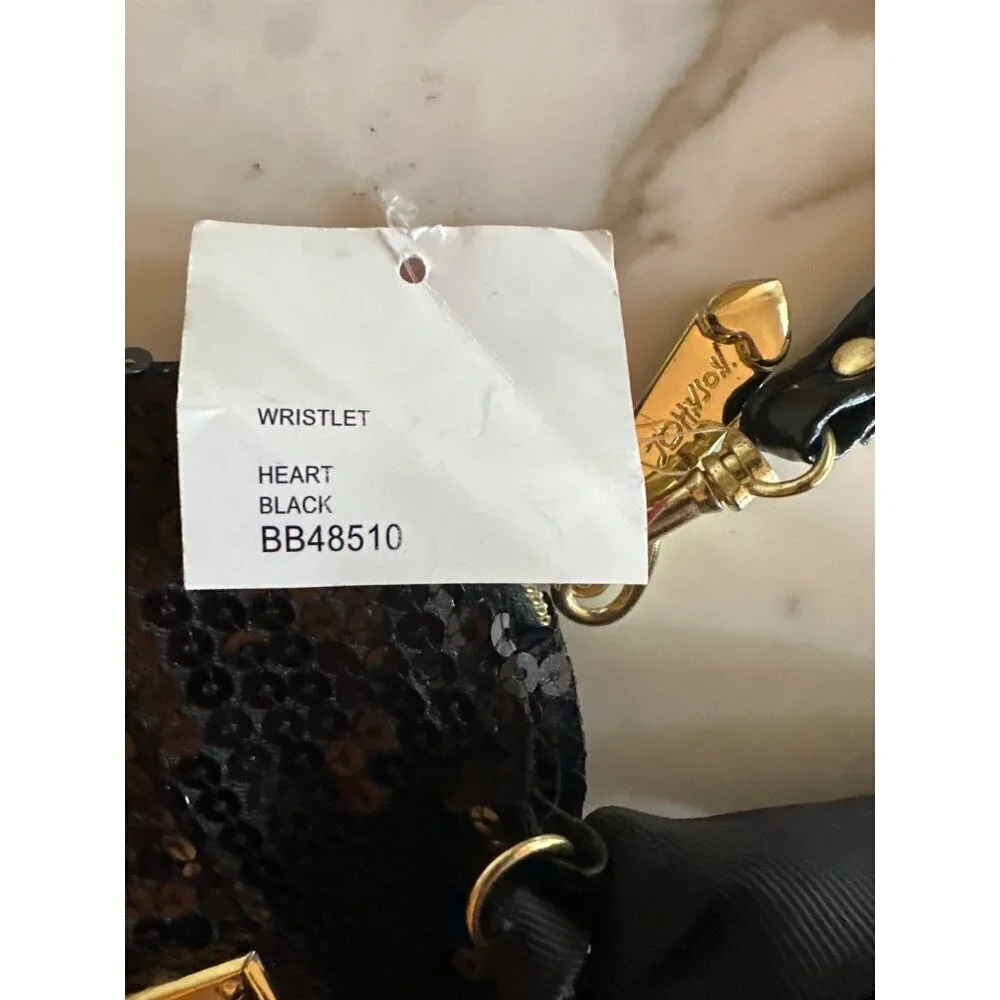 NWT Betsey Johnson Black Heart Wristlet With Sequins & Bow‎